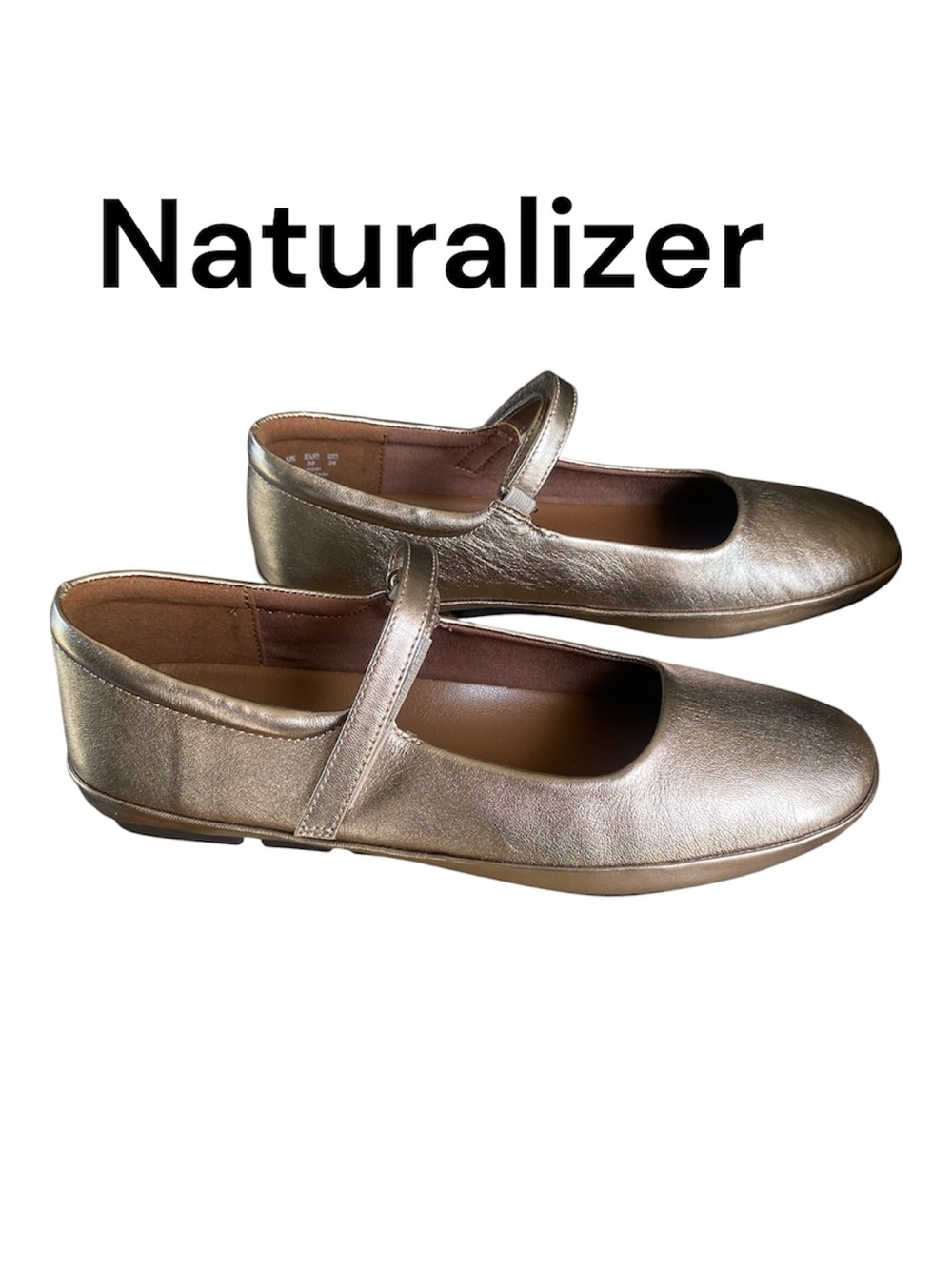 Naturalizer Gold Metallic Leather Mary Jane Flats Women’s 7.5 M Comfort Shoes